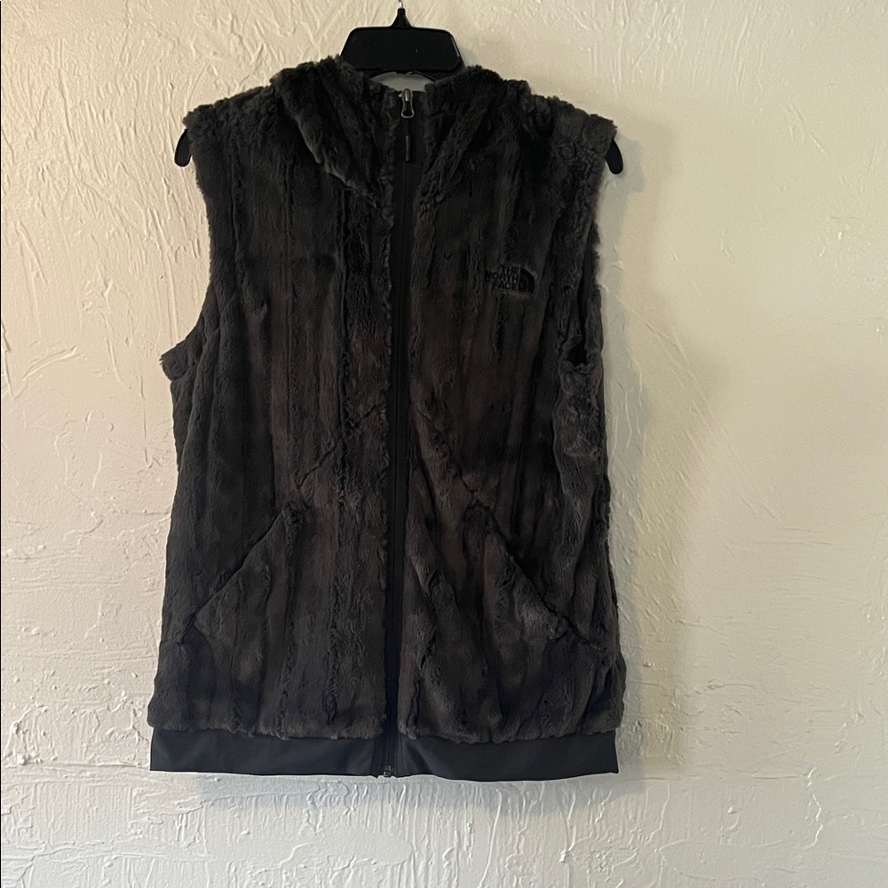 The North Face Grey Faux Fur Hooded Vest